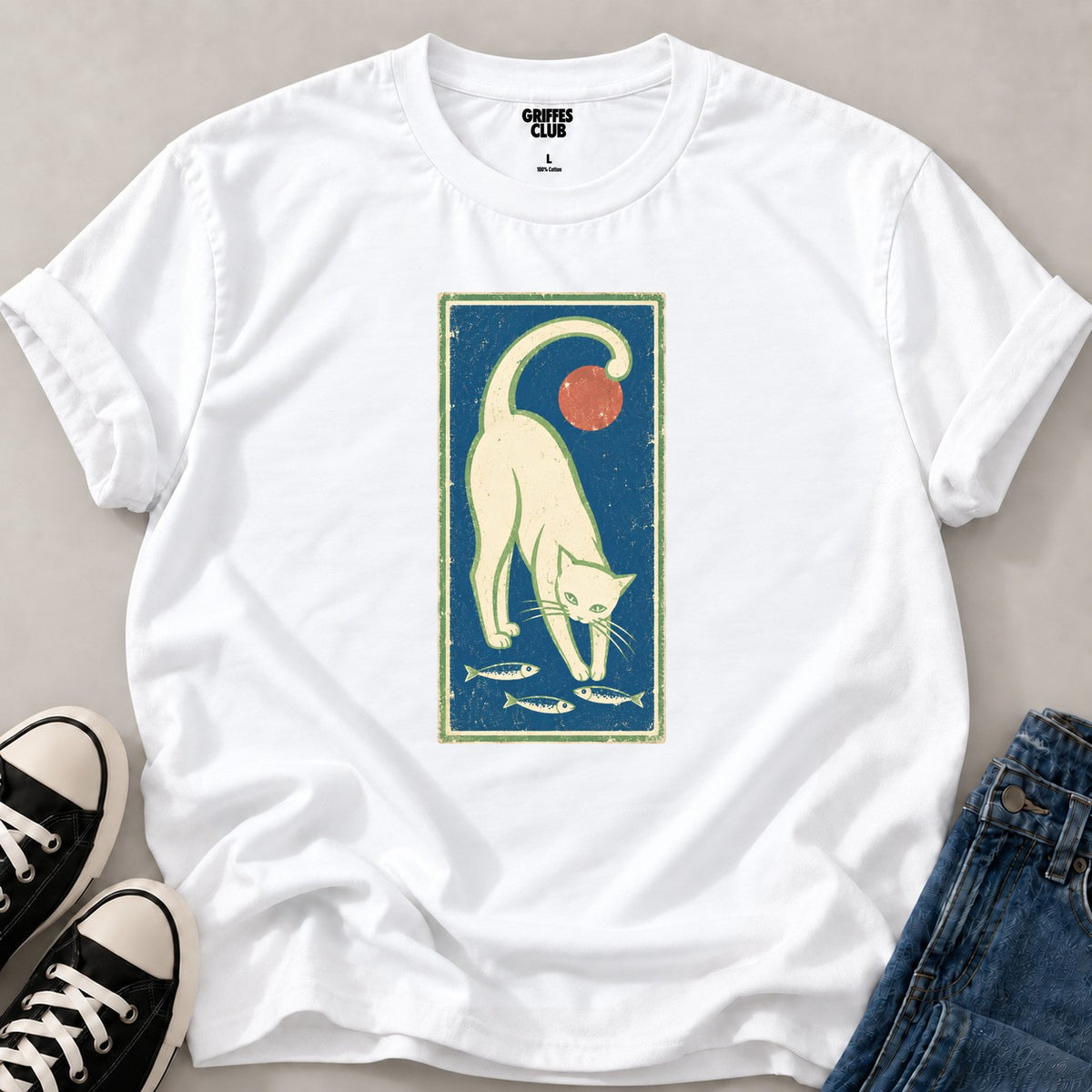 T shirt Chat poisson sardines — White