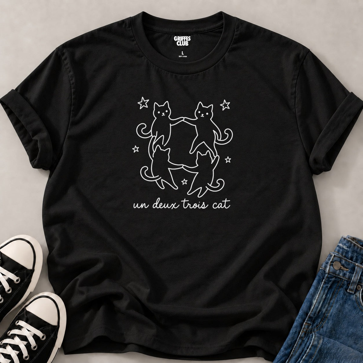 T shirt Chat portrait encadre — Black