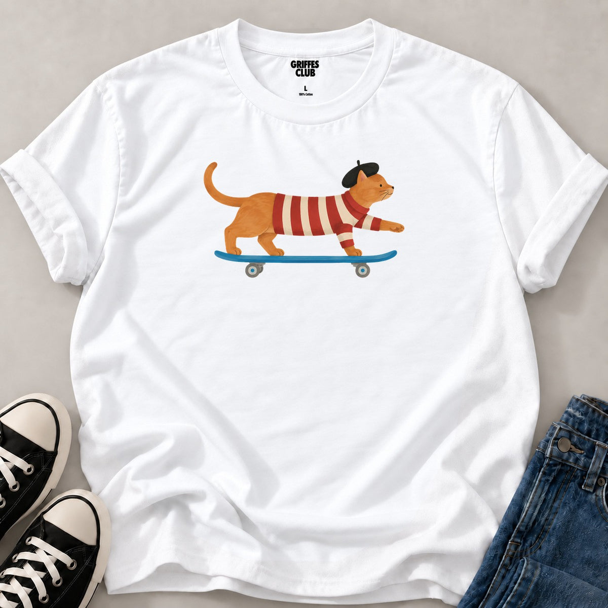 T shirt Chat skateboard — White