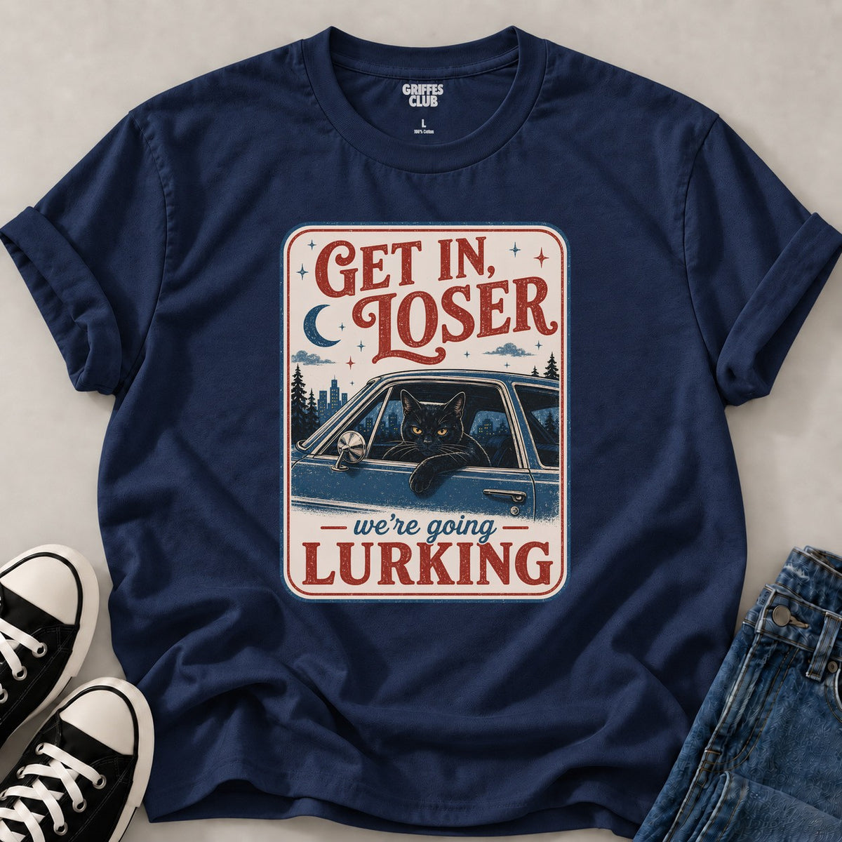 T shirt Chat slogan retro — Navy