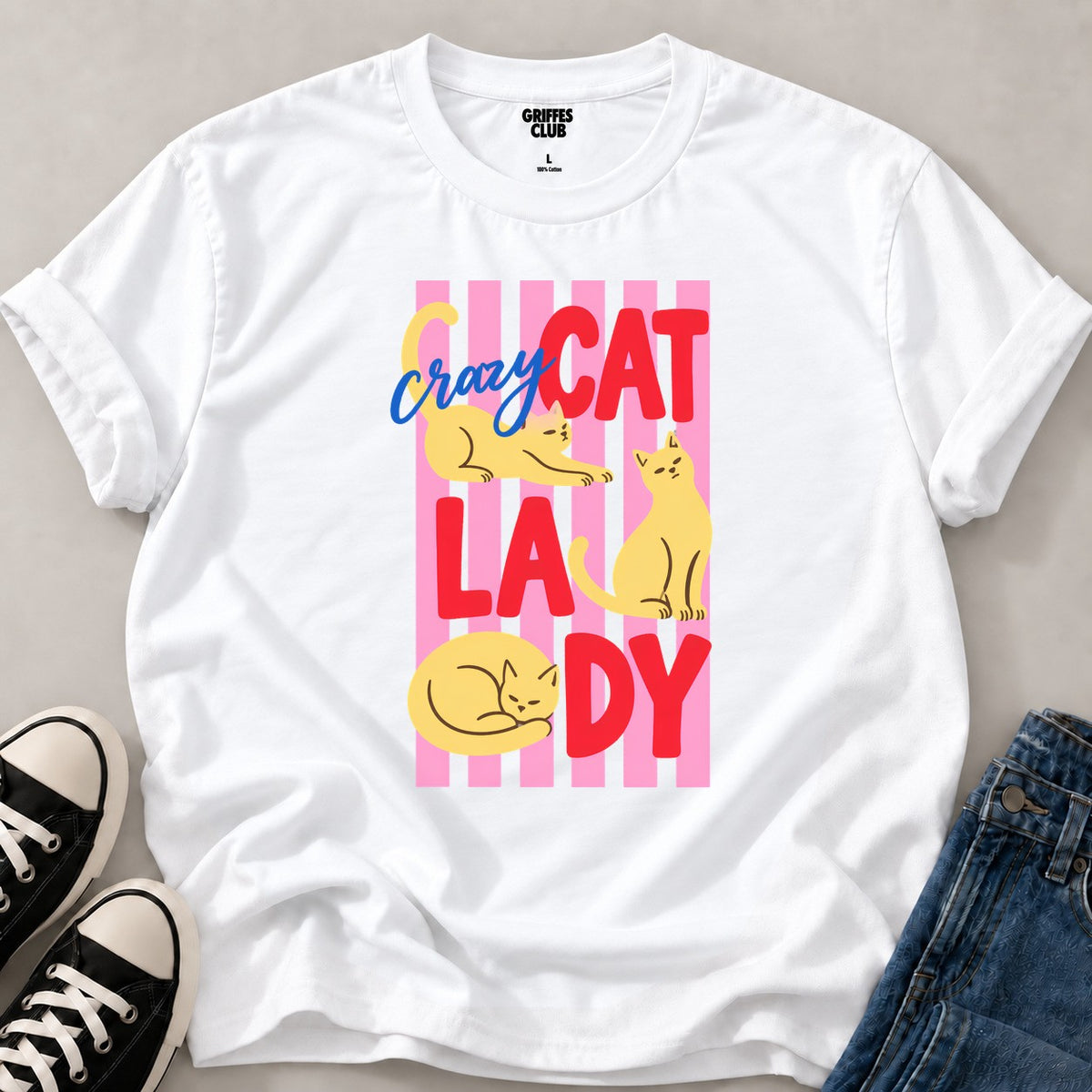 T shirt Chat typographie motif — White