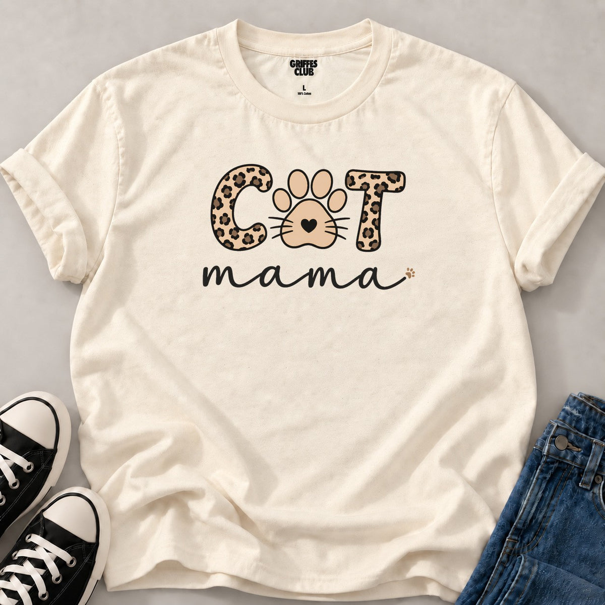 T shirt Chat typographie patte — Natural