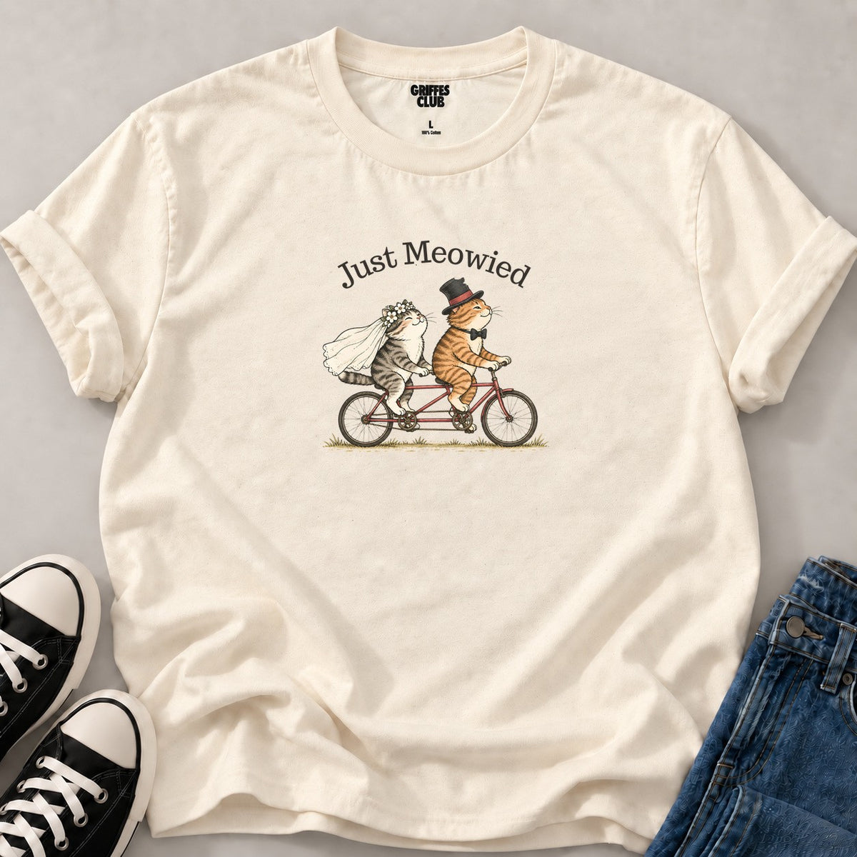 T shirt Chats Just Meowied mariage — Natural