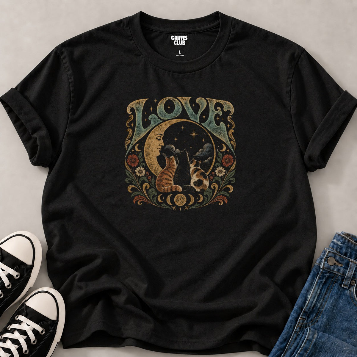 T shirt Chats Love — Black