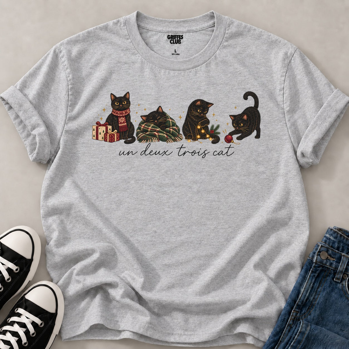 T shirt Chats Noël sous un plaid — Sport Grey