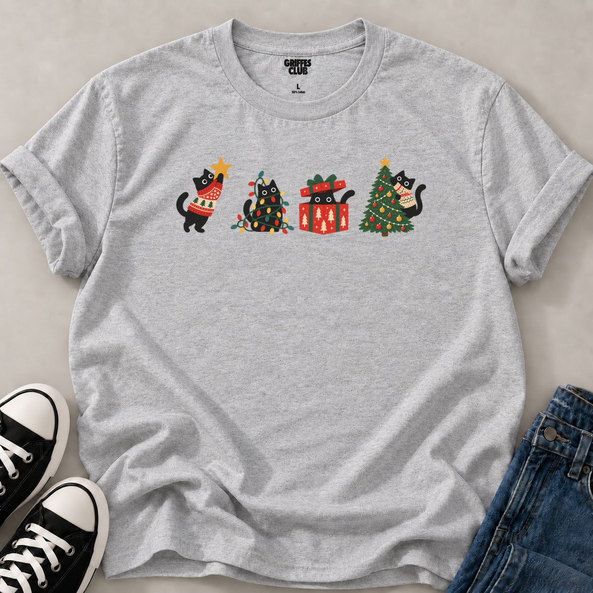 T shirt Chats Noël — Sport Grey