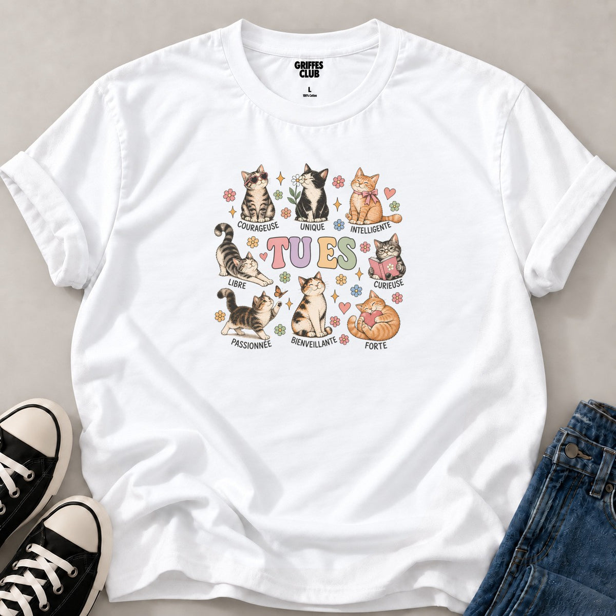 T shirt Chats affirmations positives — White