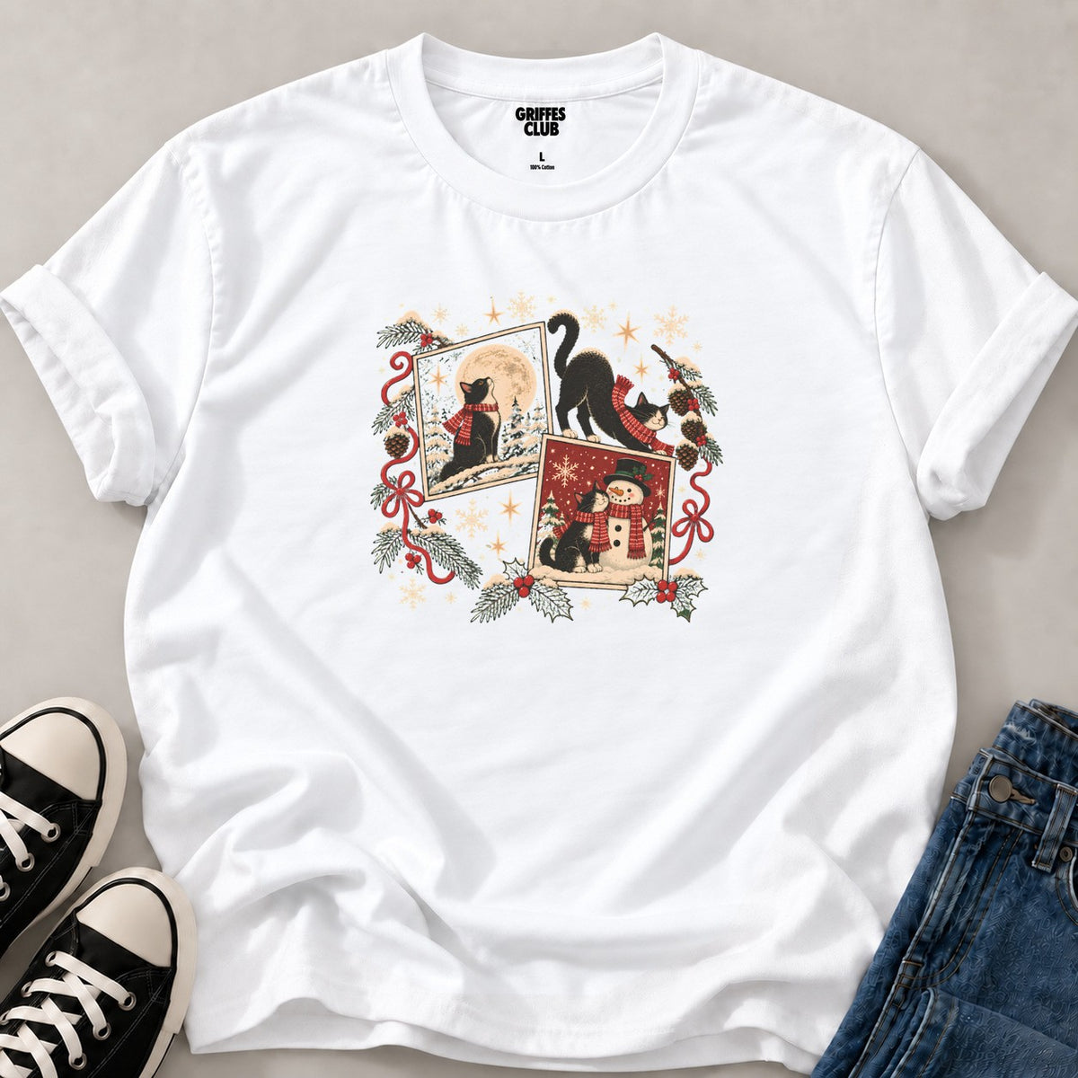 T shirt Chats cartes de Noel — White