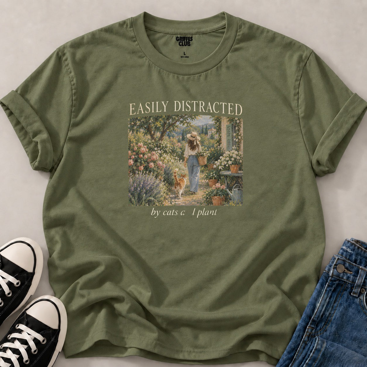 T shirt Chats et plantes — Military Green