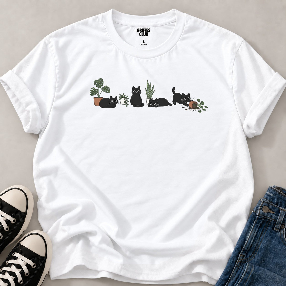 T shirt Chats et plantes — White