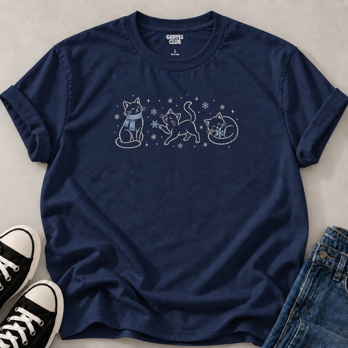 T shirt Chats hiver pastel — Navy