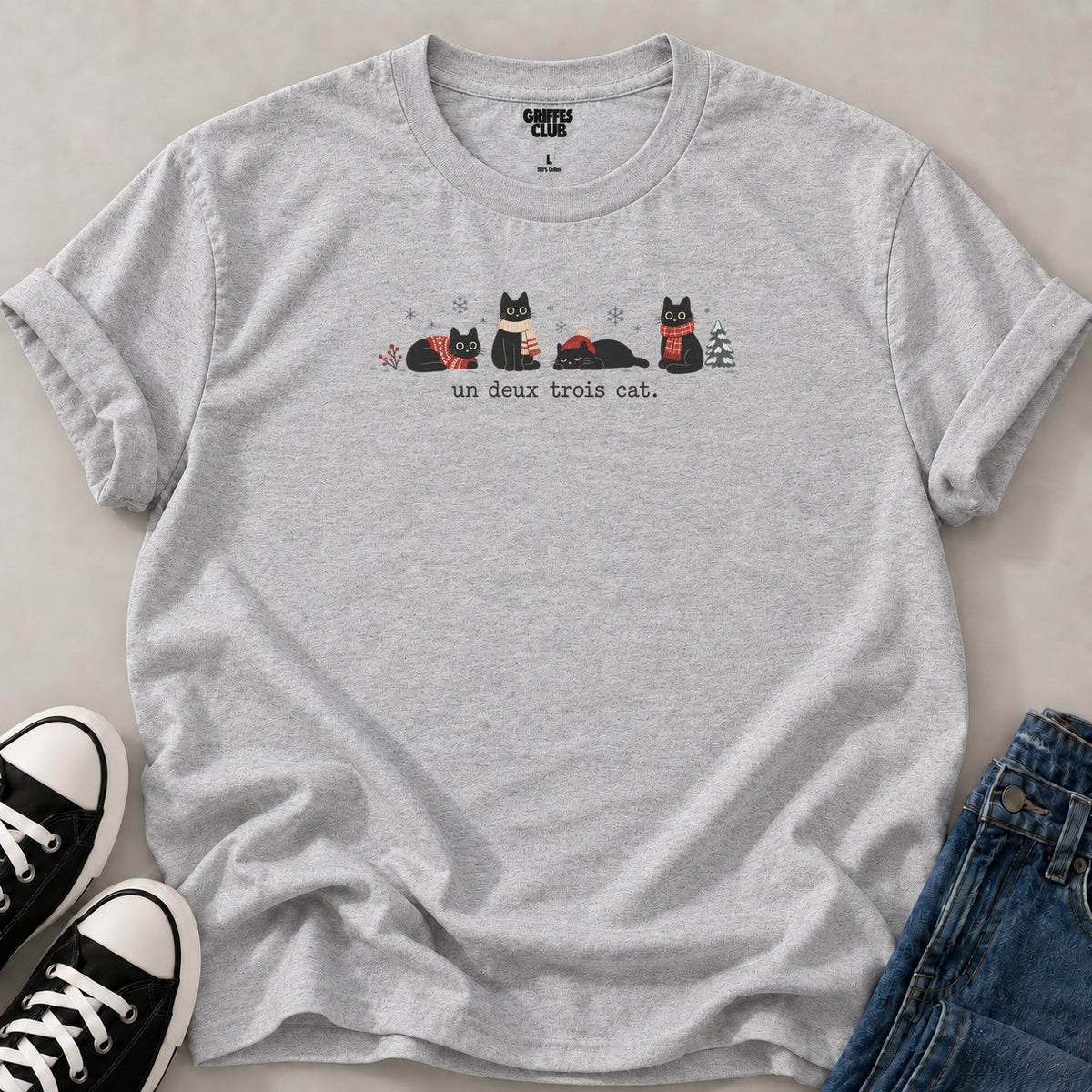 T shirt Chats hiver retro — Sport Grey