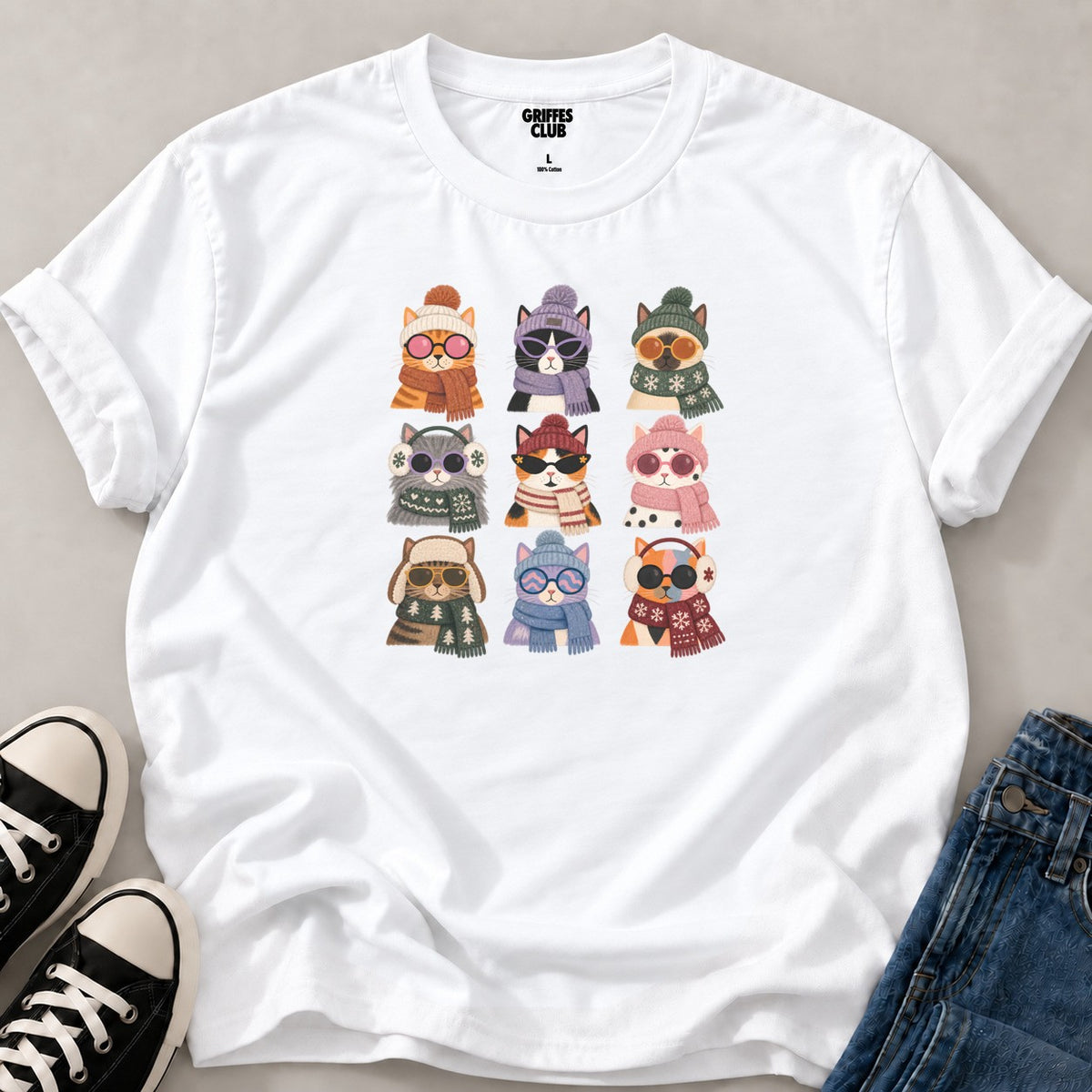 T shirt Chats hiver styles — White