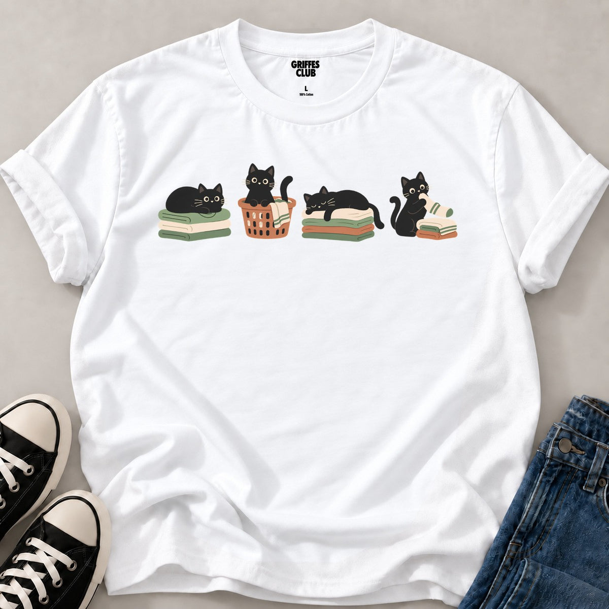 T shirt Chats linge à peine plié — White