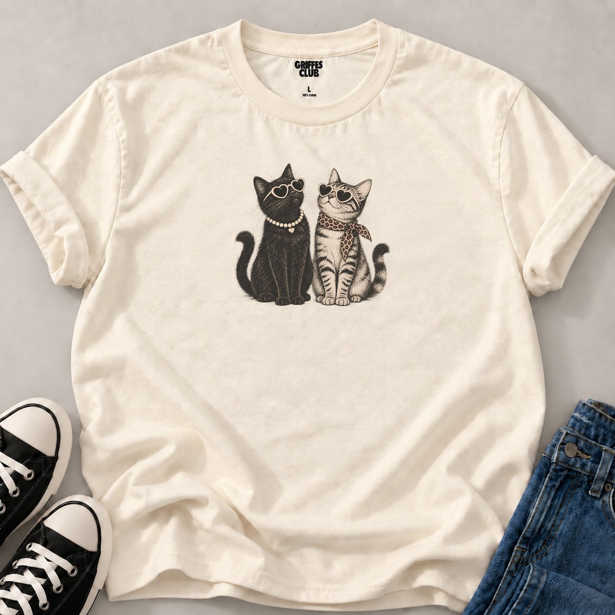 T shirt Chats lunettes entre amis — Natural