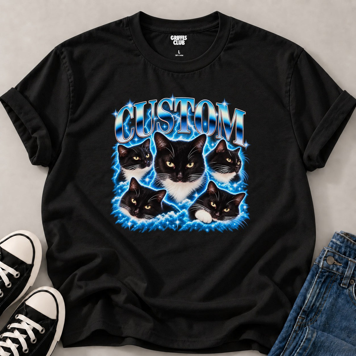 T shirt Chats personnalises noirs — Black