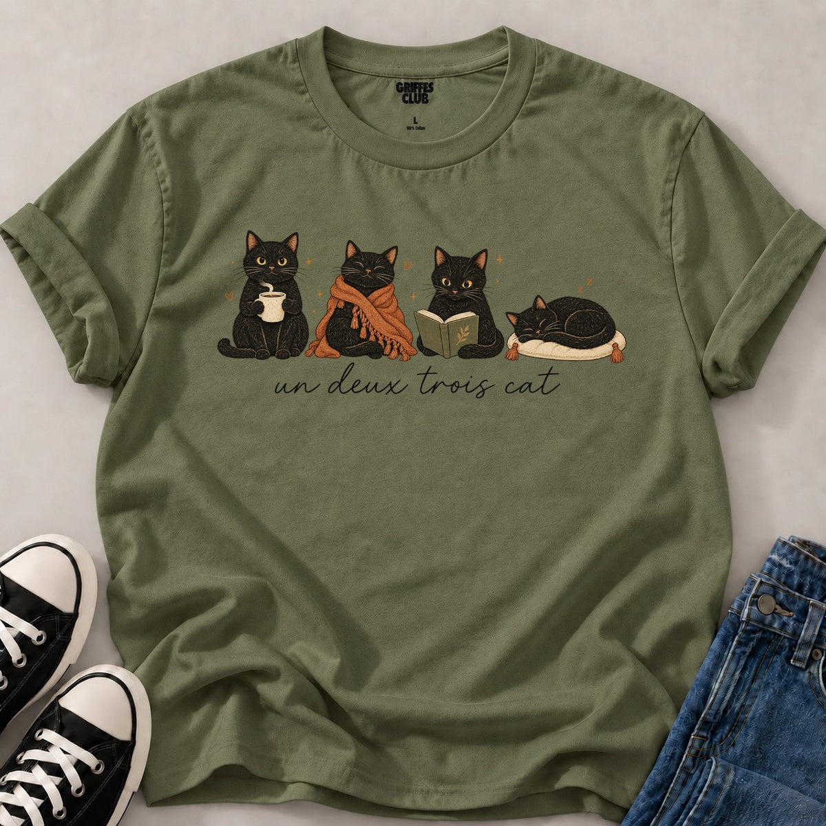 T shirt Chats un dimanche au chaud — Military Green