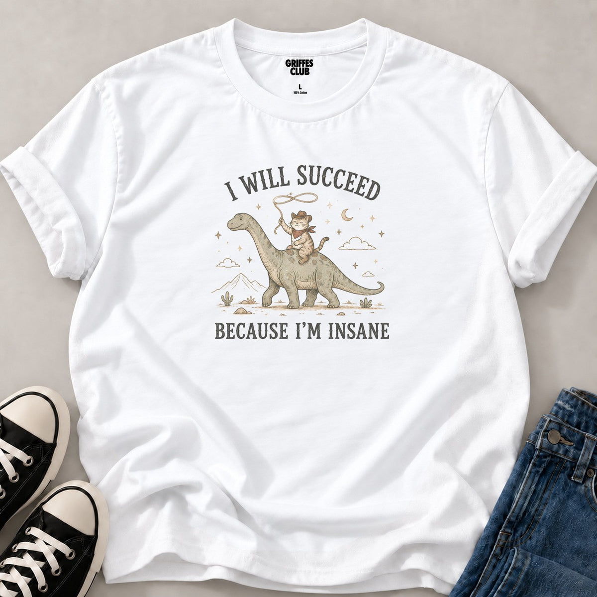 T shirt Dinosaure slogan retro — White