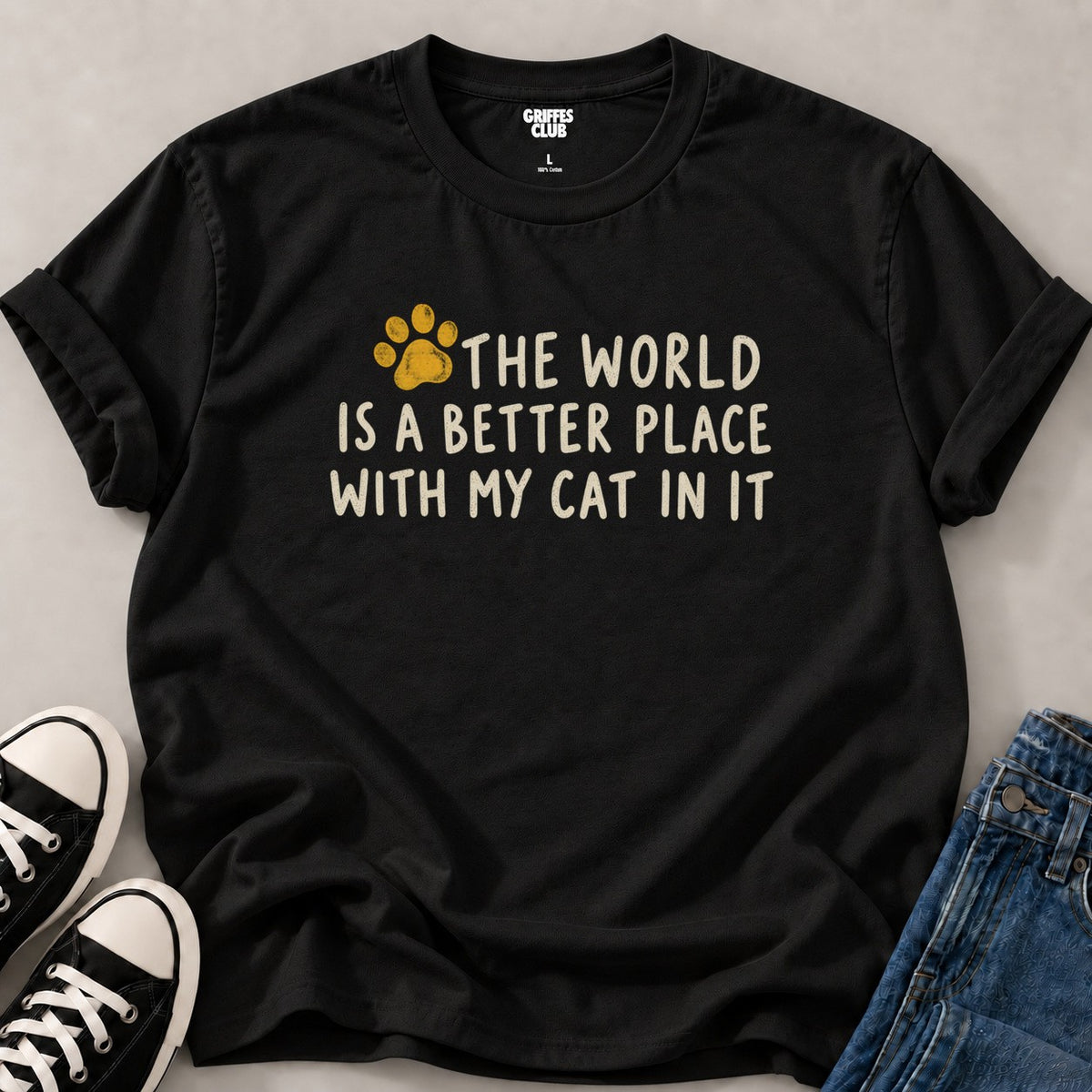 T shirt Le monde est meilleur avec mon chat — Black