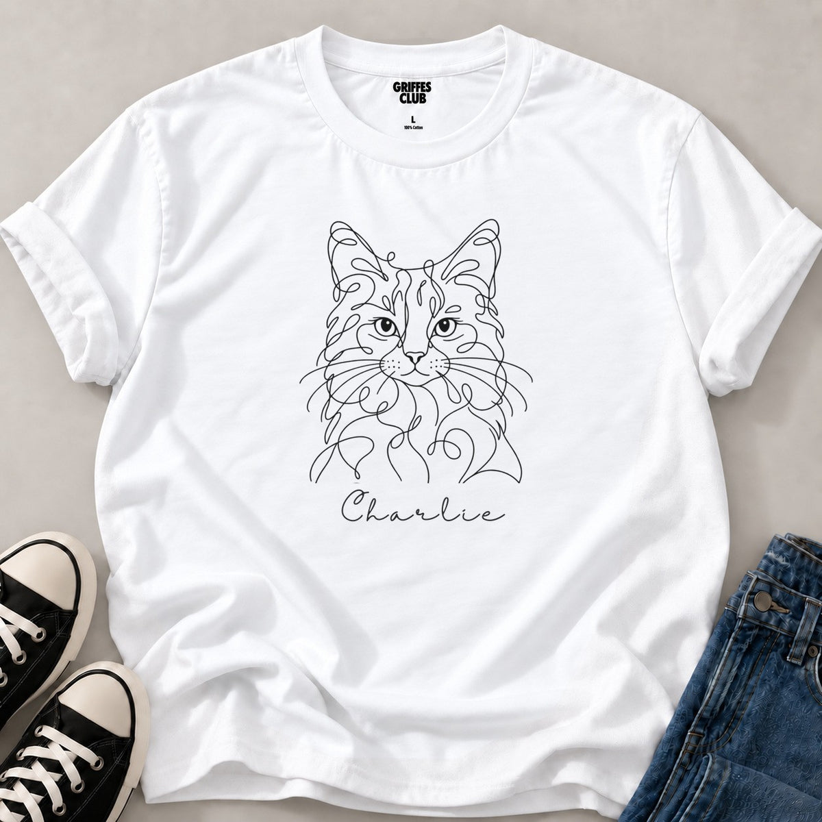 T shirt Portrait de chat personnalisé — White