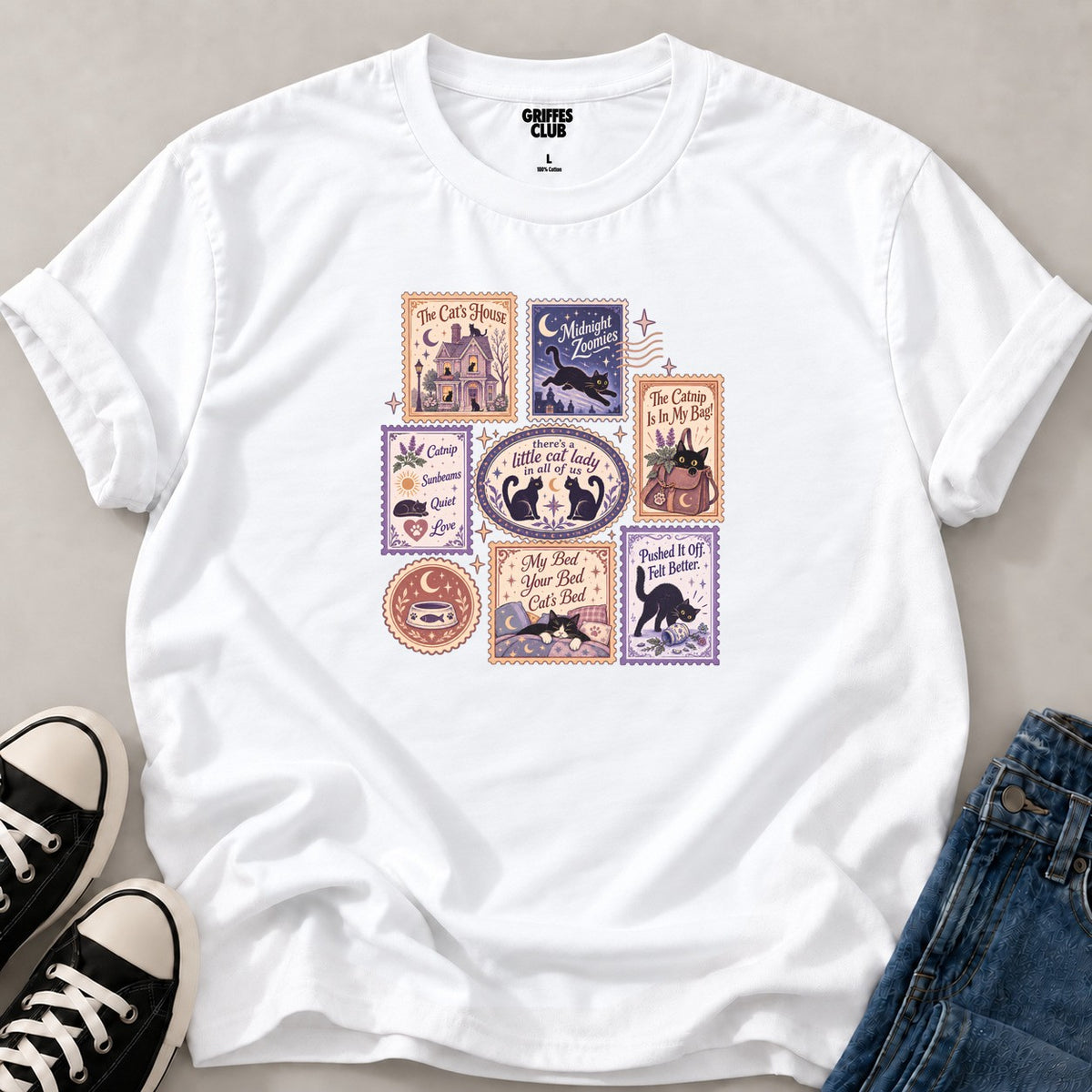 T shirt Timbres de chats rétro — White