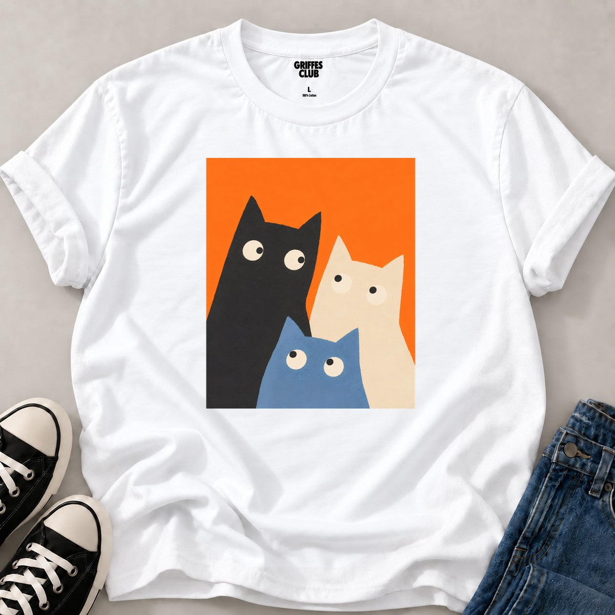 T shirt Trio de chats — White