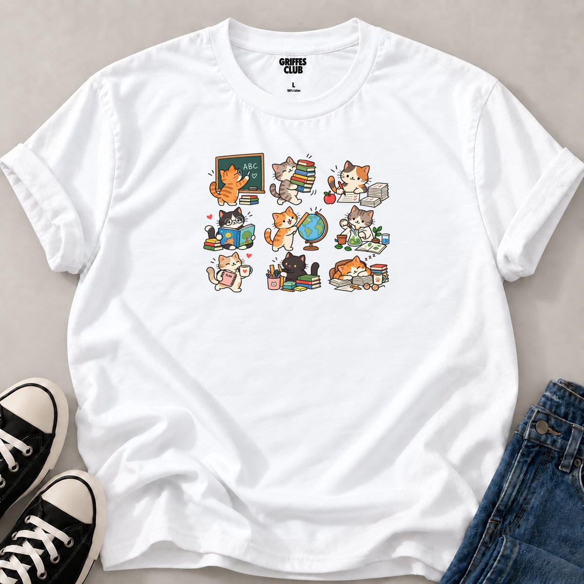 T-shirt_Chats_a_lecole — White