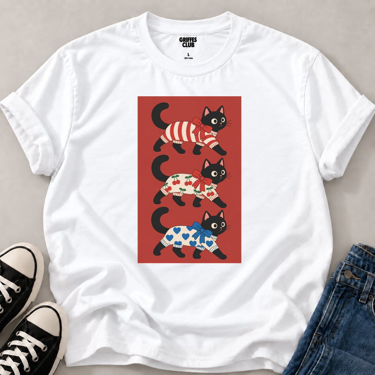 T-shirt_Chats_pop_art_rouge — White