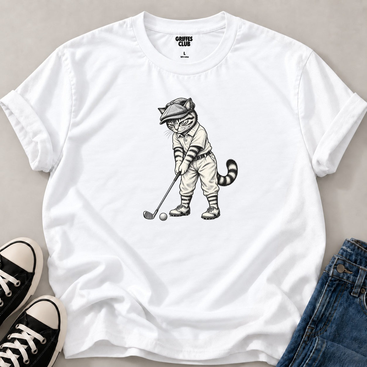 T-shirt_Chat_golfeur — White