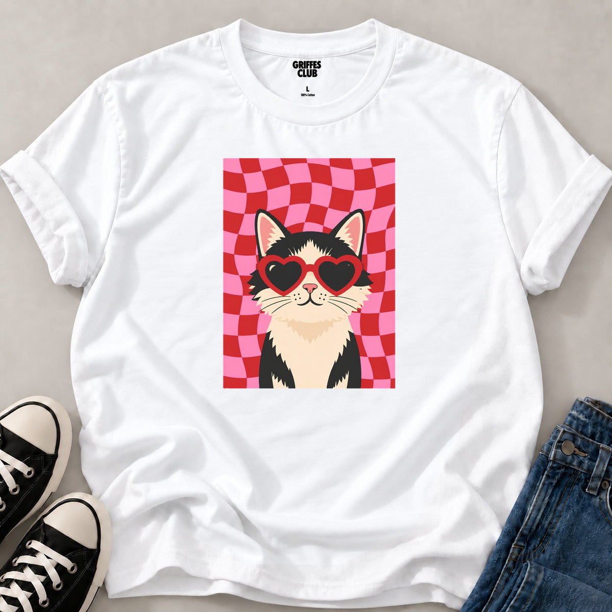 t-shirt-chat-cur-tartan — White