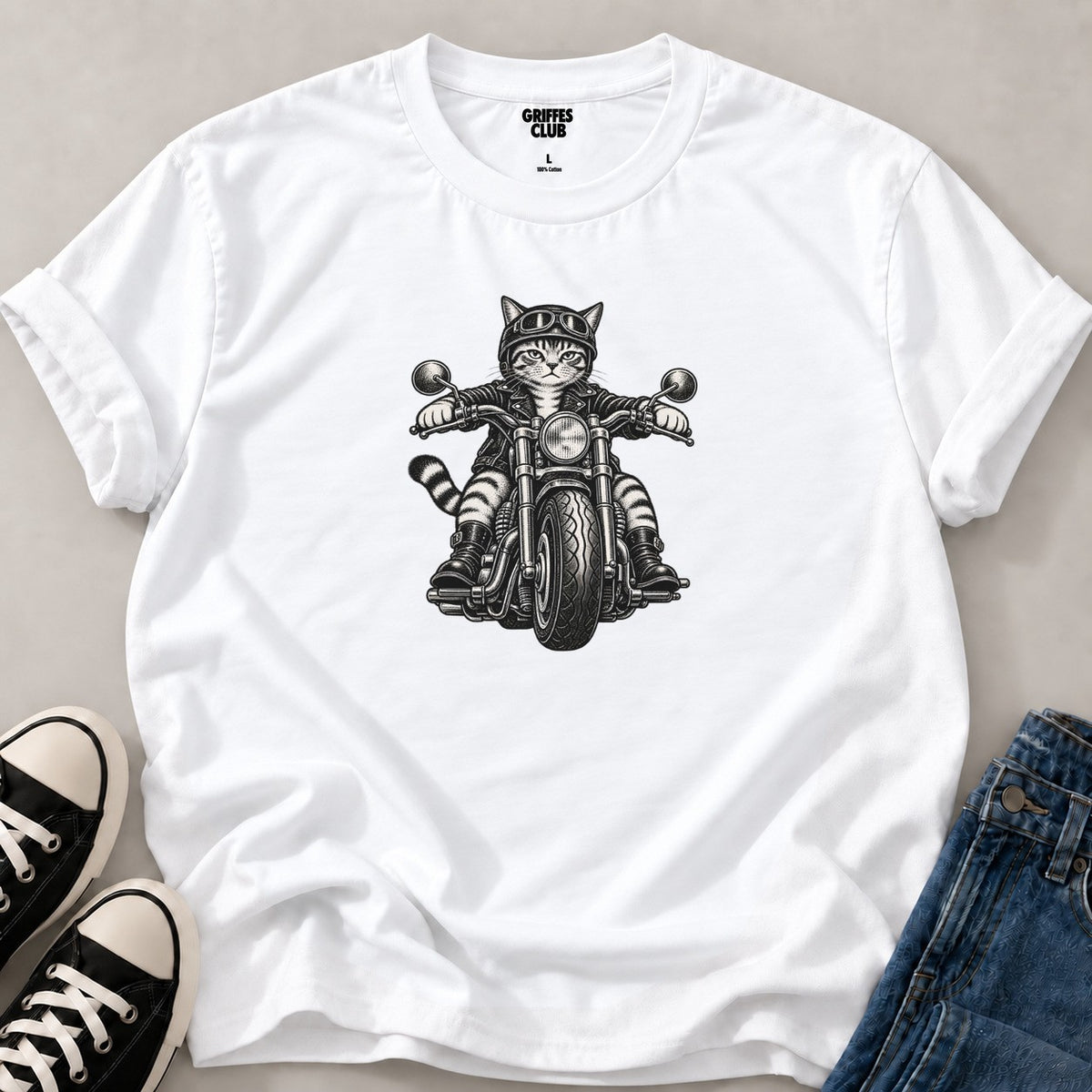 T-shirt_Chat_motard — White