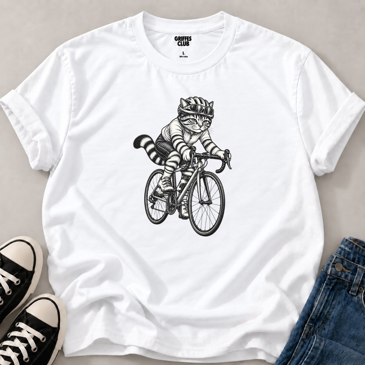 T-shirt_Chat_cycliste_de_course — White