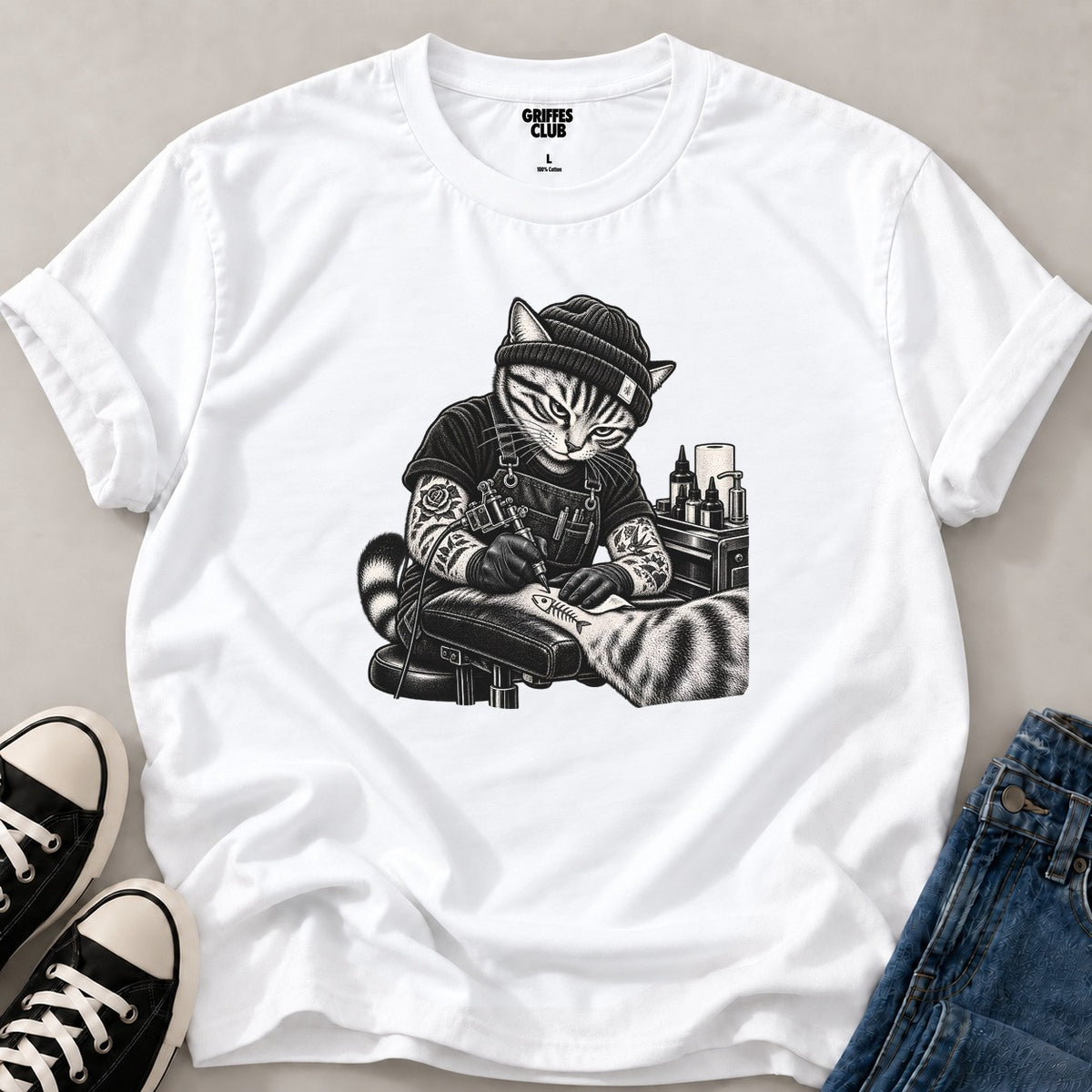 T-shirt_Chat_tatoueur — White
