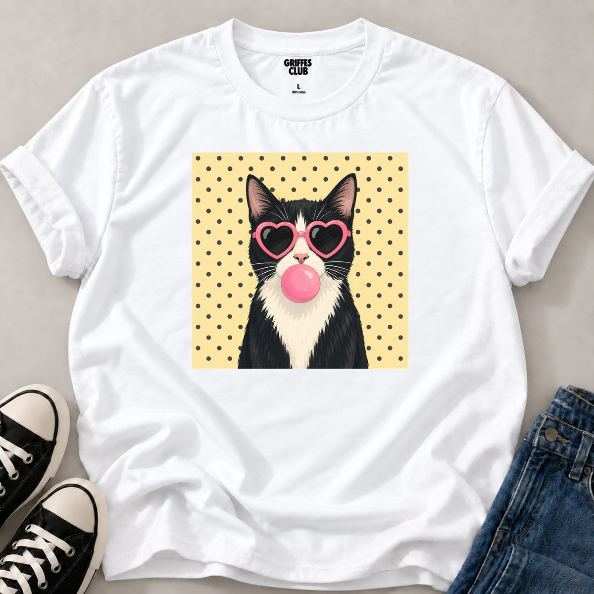 t-shirt-chat-cur-lunettes — White