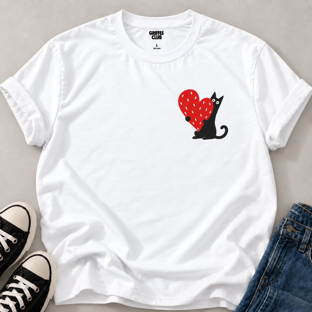 T-shirt_Chat_cur — White