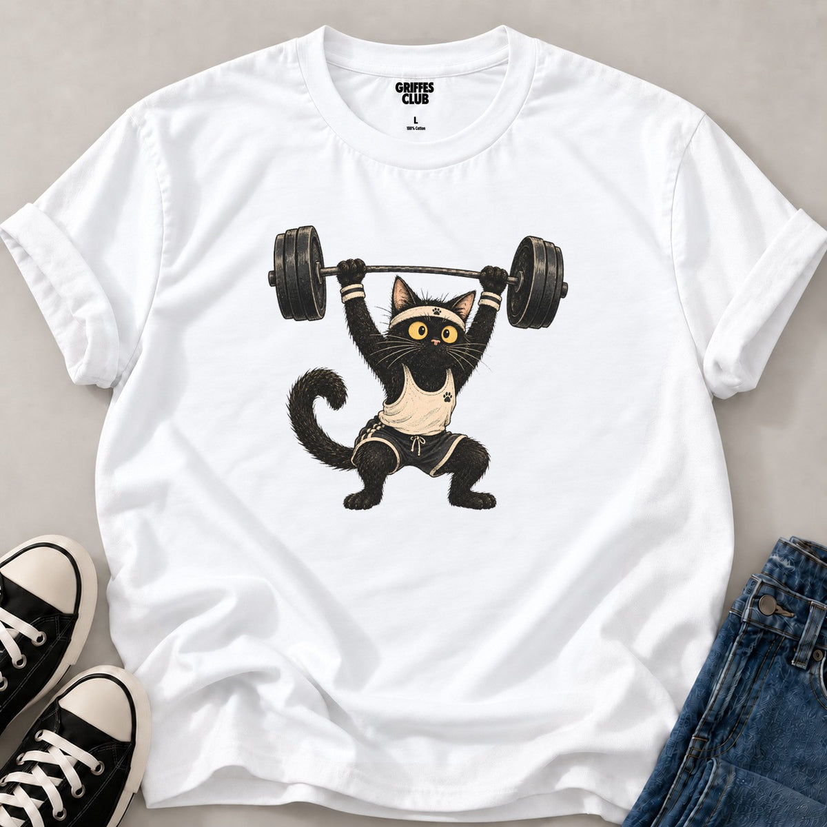 T-shirt_Chat_musculation_barre — White