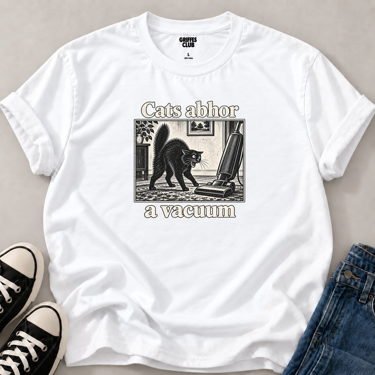 T-shirt_Chat_deteste_laspirateur — White