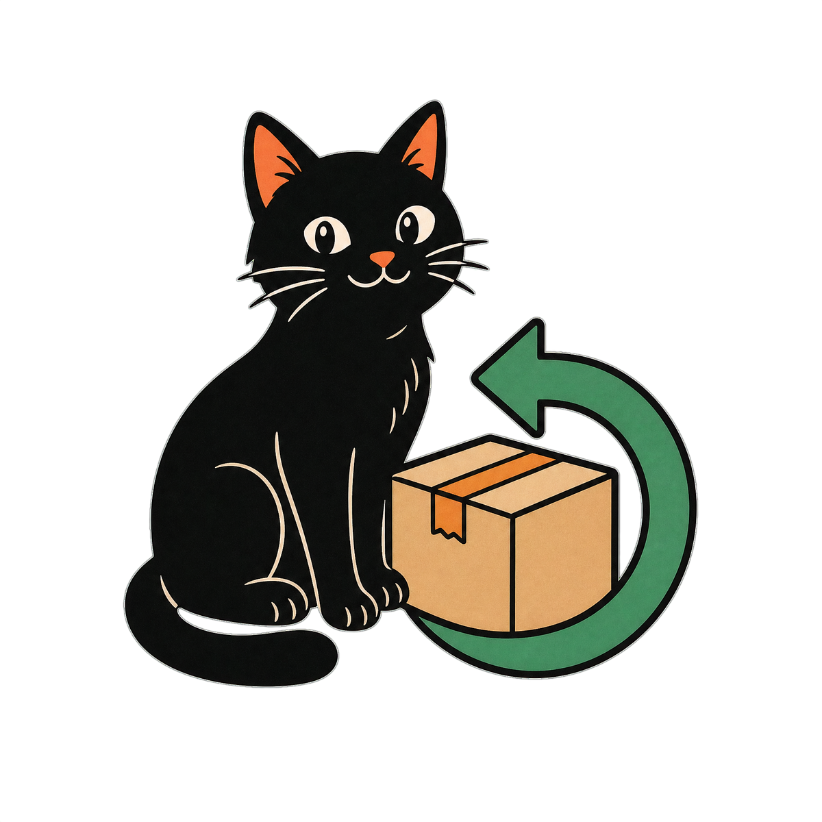 Chat GRIFFES CLUB avec colis et flèche de retour.